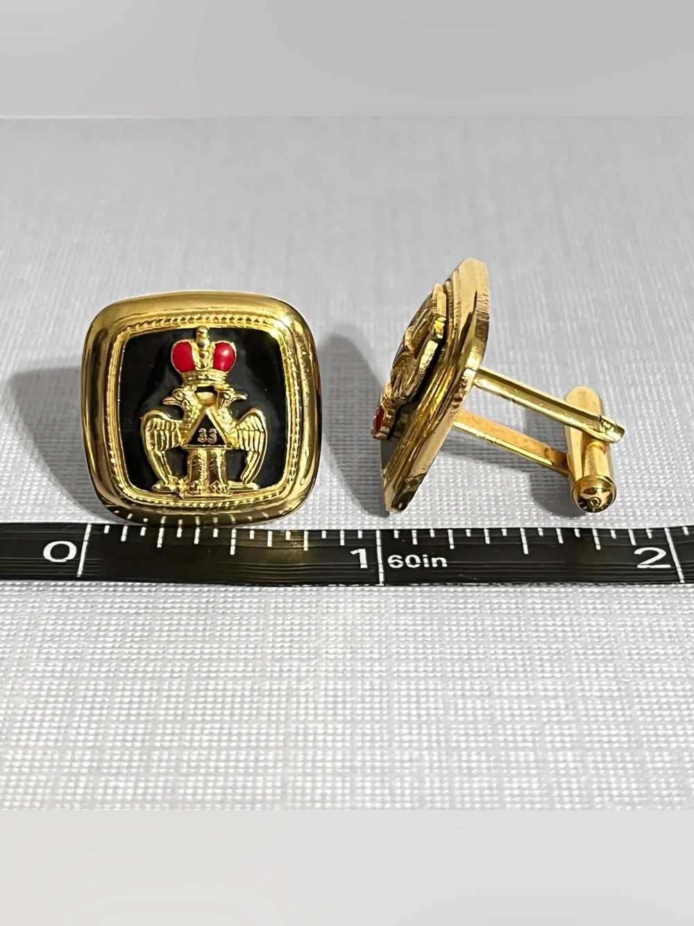 Scottish Rite Cufflinks 33 Degree Freemason Gold Tone Eagle Wings Down Square